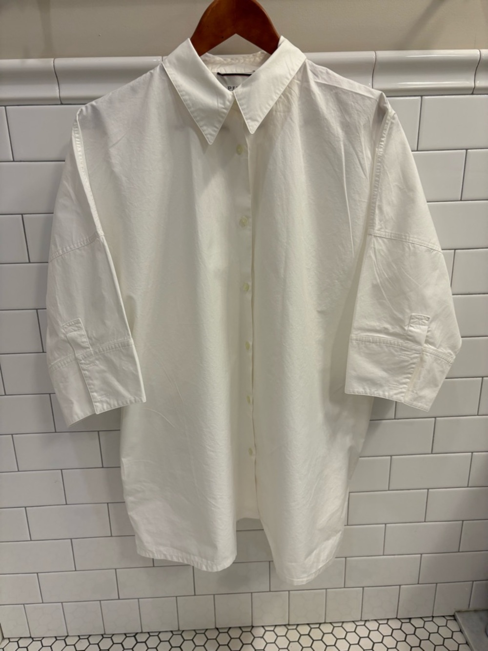 Thomas Pink White Oversized Tunic Blouse | Popover Button Up | Pockets. Medium